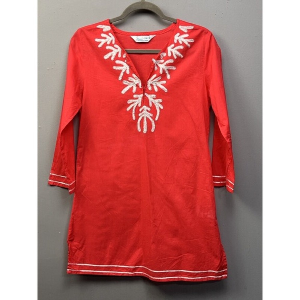 Just Bee Beach Lightweight Cover-up Womens Medium‎ Coral White Cotton